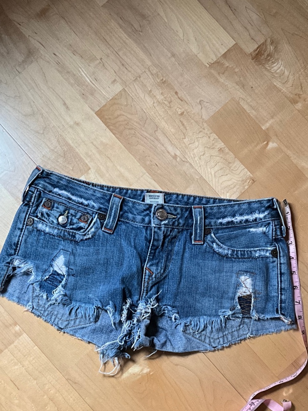 True Religion Distressed Blue Denim Cutoff Shorts